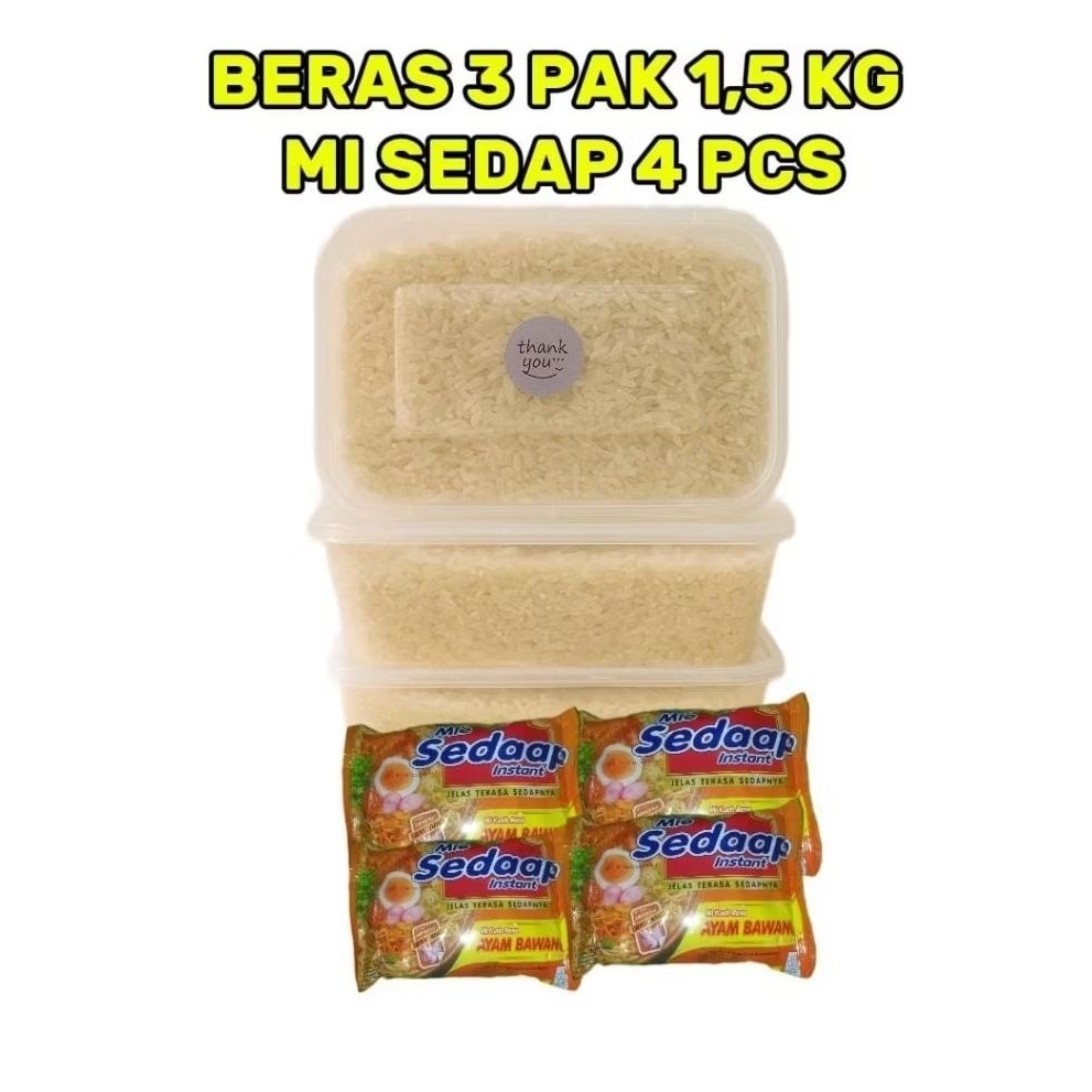 

Paket Hemat Beras 1,5 Kg + Mi Sedaap 4 Pcs | Paket Sembako Murah Anak Kos