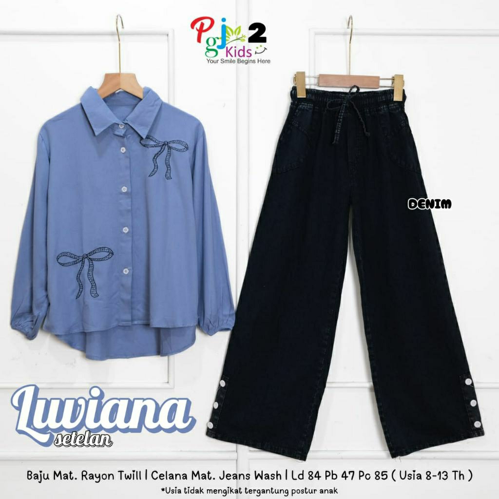 Luviana setcel anak remaja perempuan setelan rayon motif pita