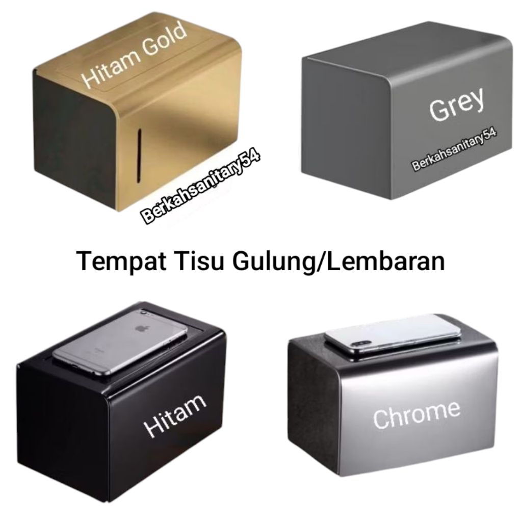Tempat Tisu Gulung/Tempat Tisu Lembaran/Black Gold/Grey/Hitam/Chrome/Tempat Tisu Toilet Stainless