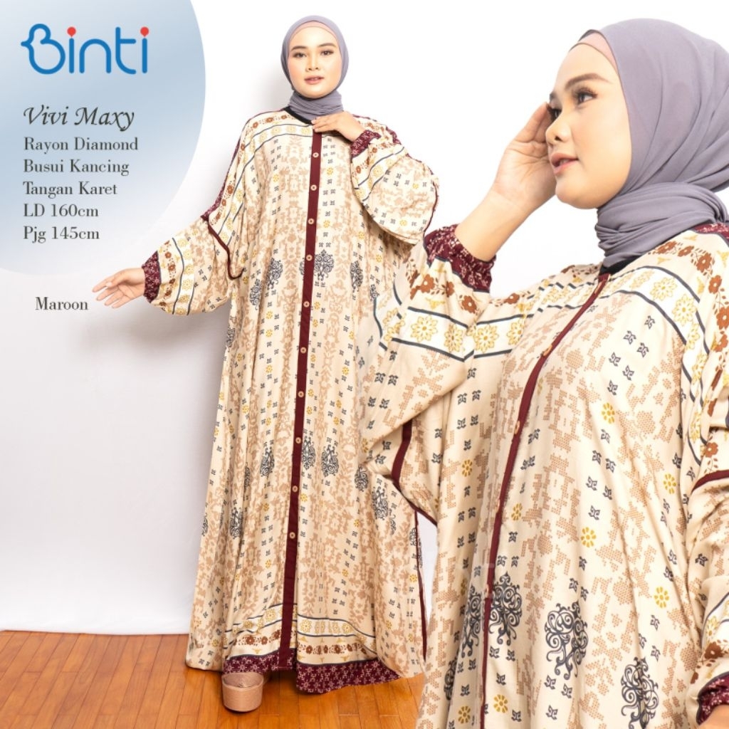 Gamis Jumbo Wanita Rayon Motif VIVI Maxi Ori Binti