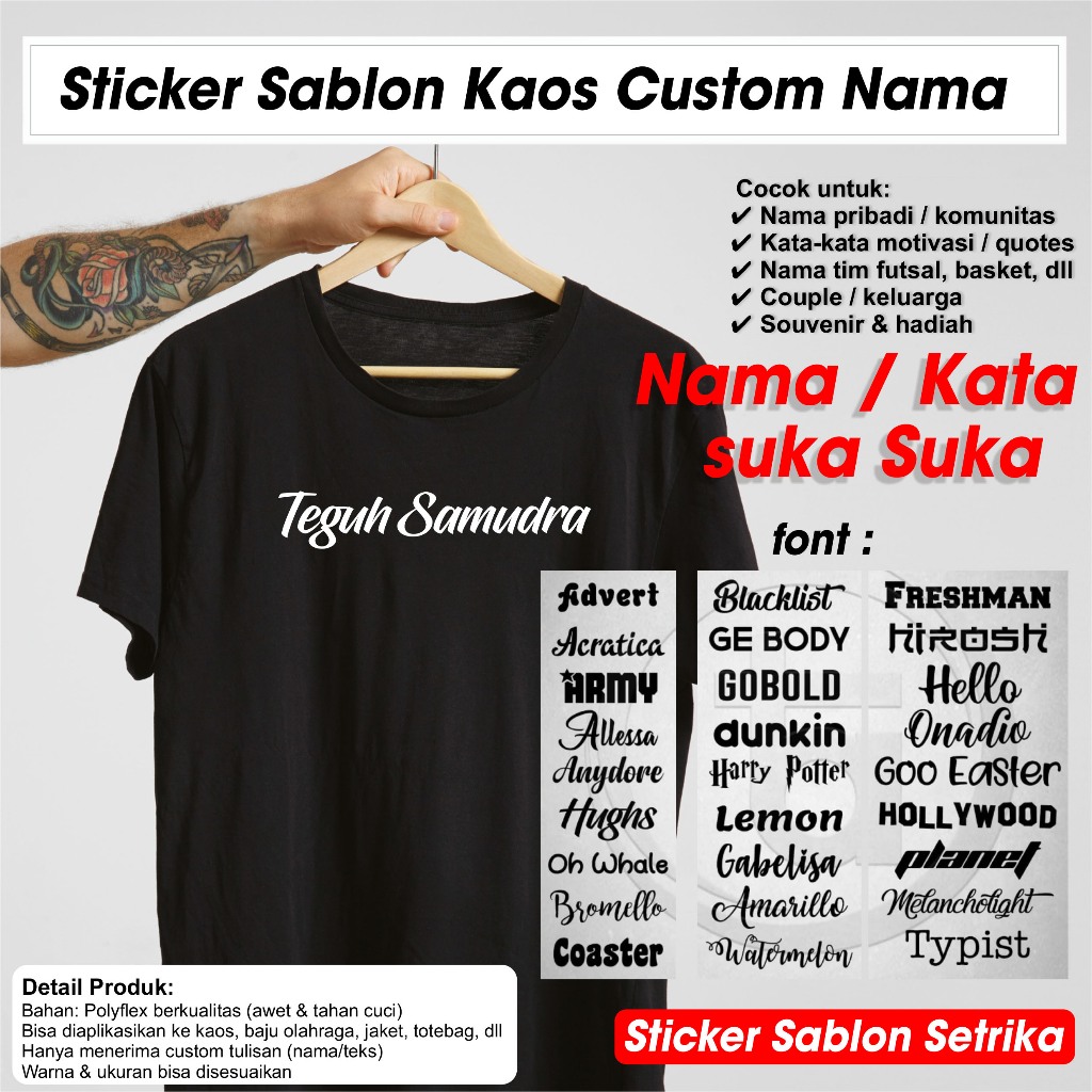 

Sticker Sablon Kaos Custom Nama / Kata – Polyflex Tahan Lama