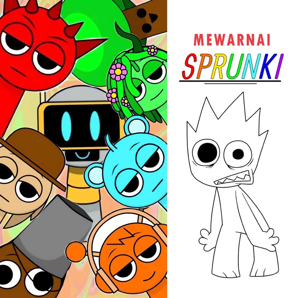 

15 Lembar A5 | Kertas Mewarnai tema Sprunky | 15 Kertas gambar berbeda