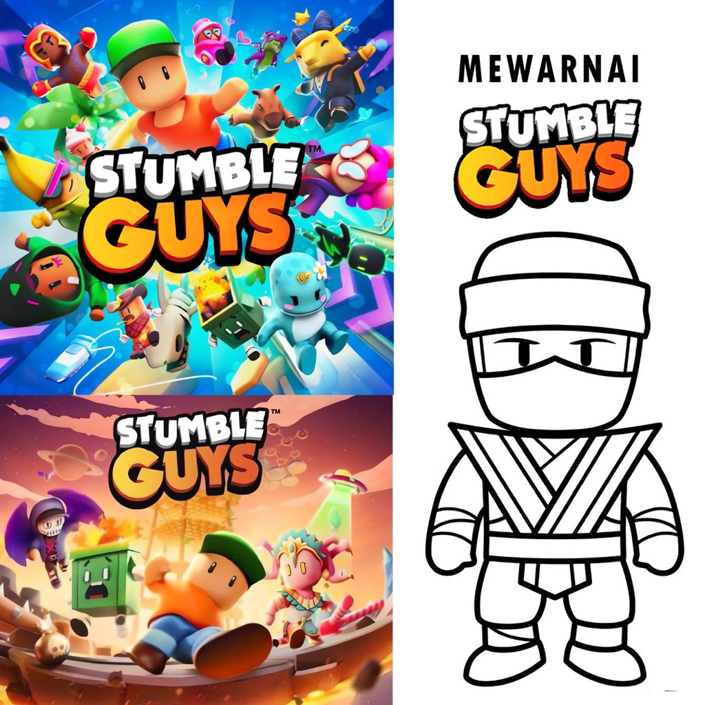 

15 Lembar A5 | Kertas Mewarnai tema Stumble Guy | 15 Kertas gambar berbeda