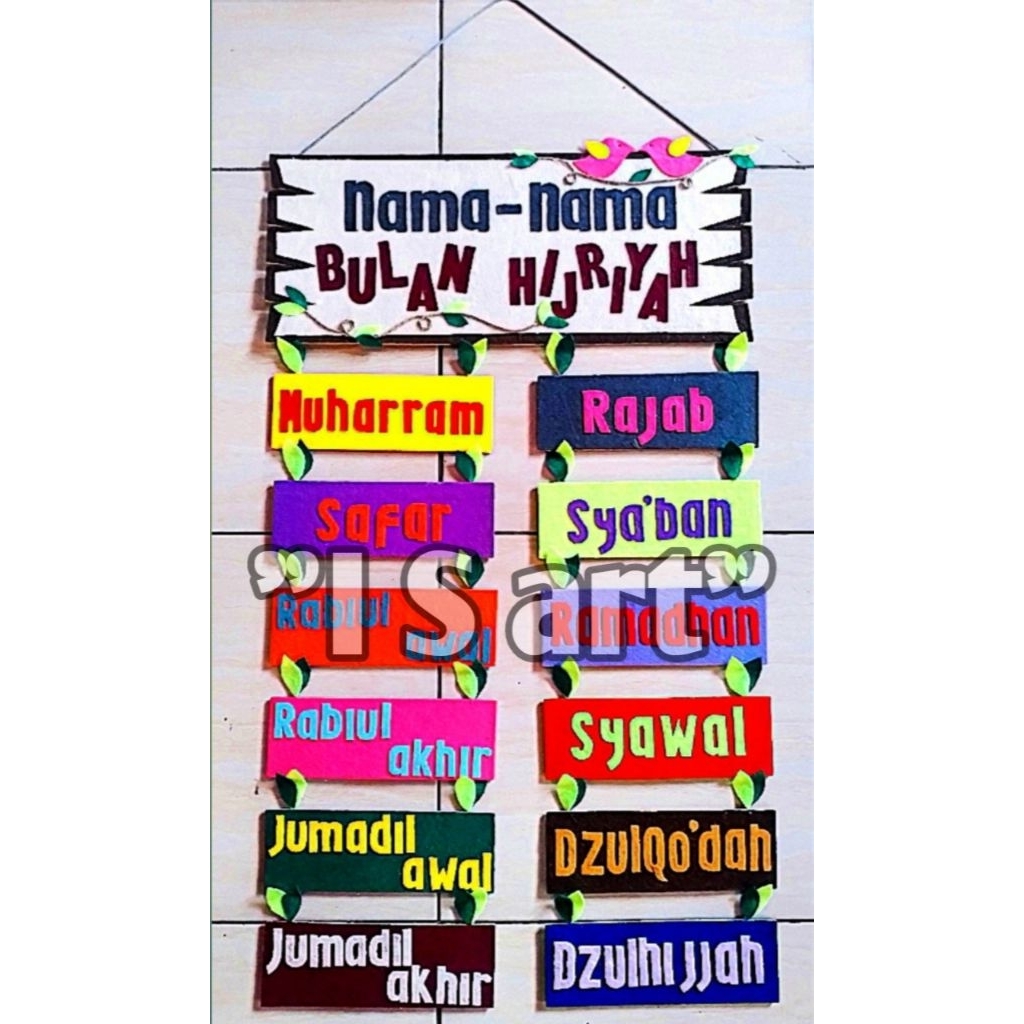 Hiasan Dingding Kelas/Nama" Bulan Hijriyah/PAUD/KB/TK/SD/SMP/Aksesoris/Dekorasi/kerajinan kain flane