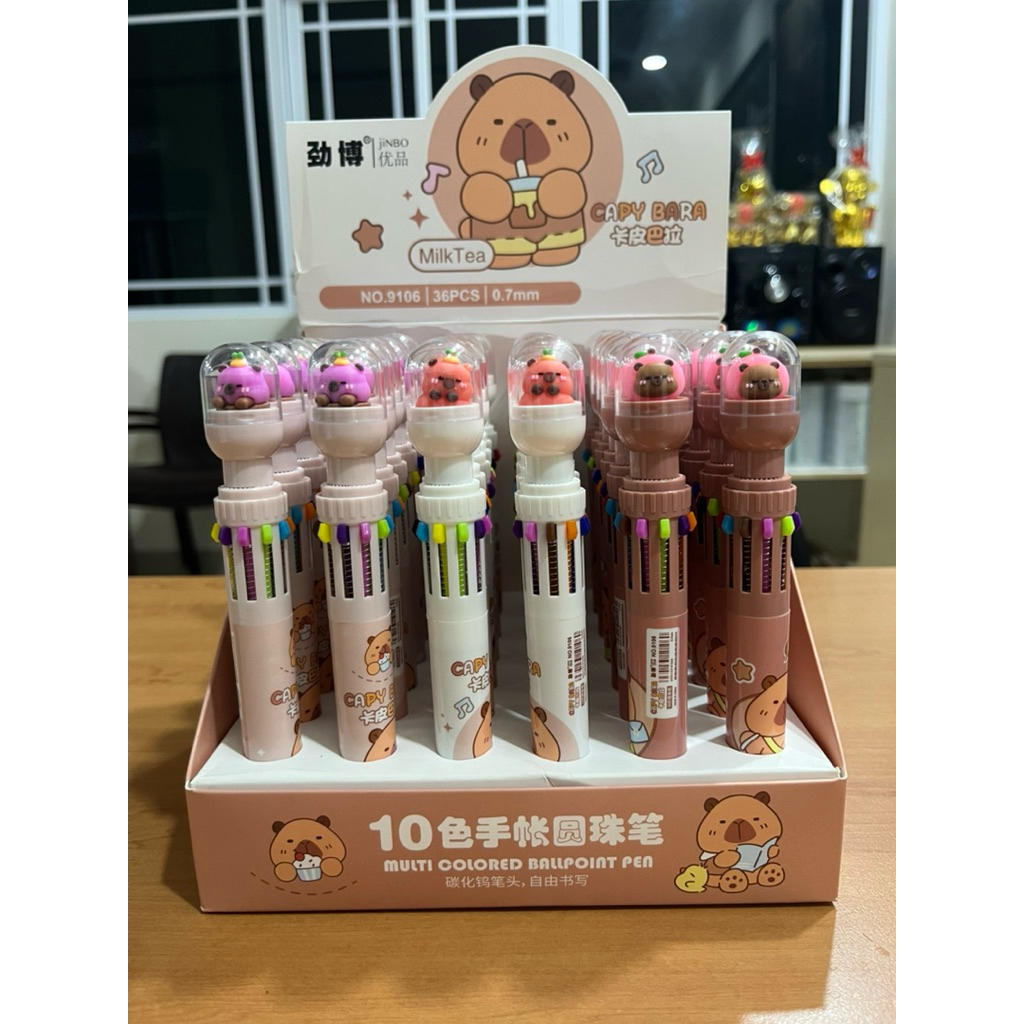 

pulpen Capybara milk tea 10 warna warni multi colored ball point pen