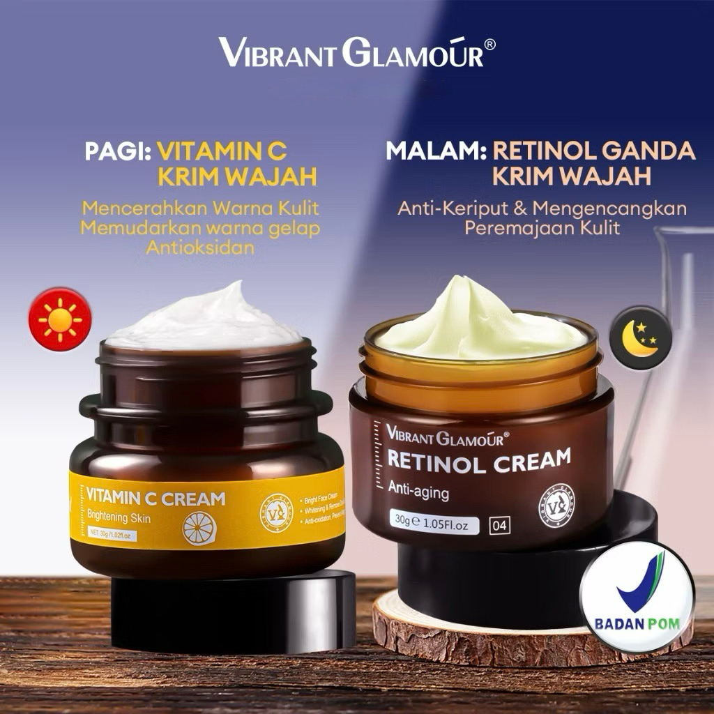 [BPOM] Paket Cream Siang & Malam Vibrant Glamour Retinol cream + Vitamin C Cream