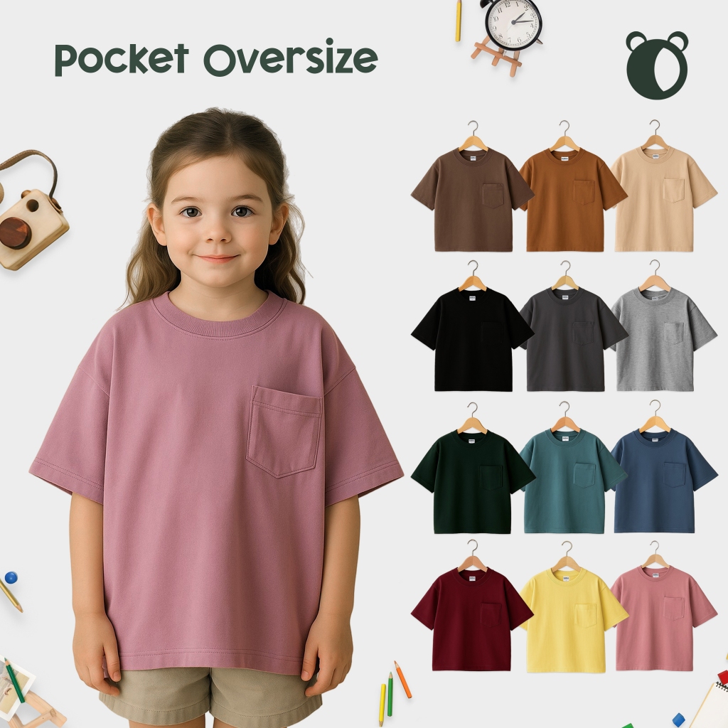 KUOKABASIC Kaos POCKET Anak Oversize | Kaos Polos Anak Katun 24s Premium | Baju Pocket Anak Unisex