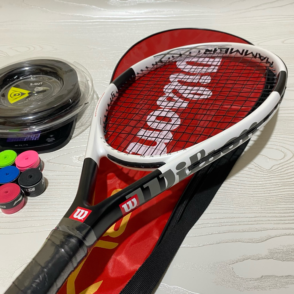 RAKET TENIS WILSON HAMMER 6 WHITE CARBON MATRIX FULLSET SIAP SMASH PREMIUM