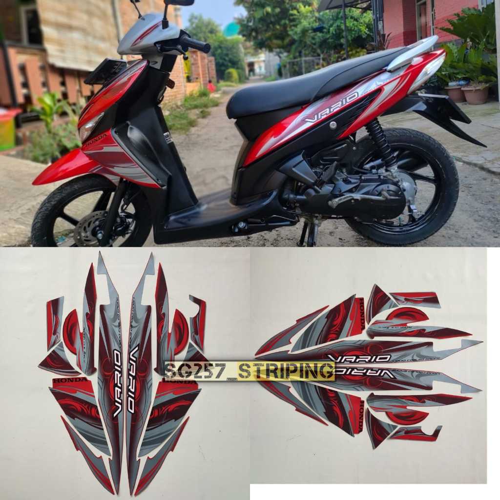 Striping Stiker Motor Honda Vario 110 Karbu 2010 Merah Standar Berkualitas