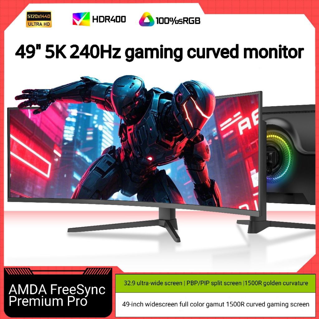 Monitor komputer desktop gaming e-sports Five Rainbow 49 inci layar 5K240HZ melengkung 1500R