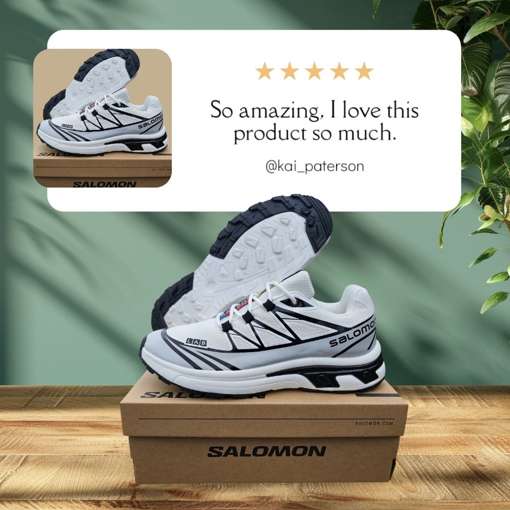 Sepatu Salomon Lab Warna Putih Hitam kombinasi Goretex Hiking adventure Running Shoes Olahraga