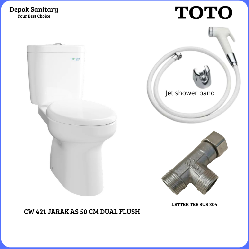CLOSET DUDUK TOTO CW421 DOUBLE FLUSH / KLOSET DUDUK TOTO JARAK AS 50 CM