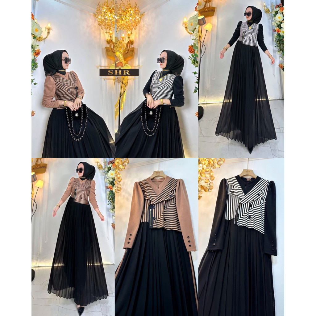 “BY SHR ORI NEW” READY MAXI DRESS MIMPI MANIS SALUR GARIS ROMPI RAJUT CERUTY BY SHR ORI SIAP KIRIM