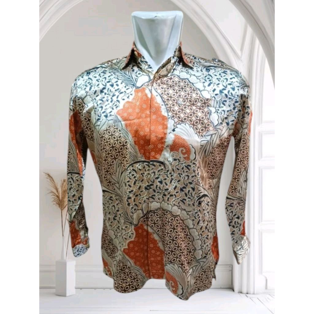 (pl) preloved kemeja batik sutra silk / ld 102-115