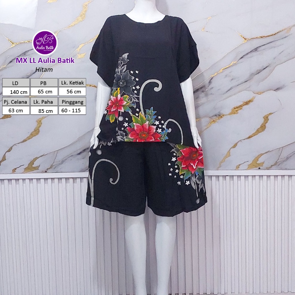 Batik Aulia Setelan Maxi LL Jumbo LD 140 | Piyama Baby Doll Lengan Pendek Celana Kulot BB 75-95 kg