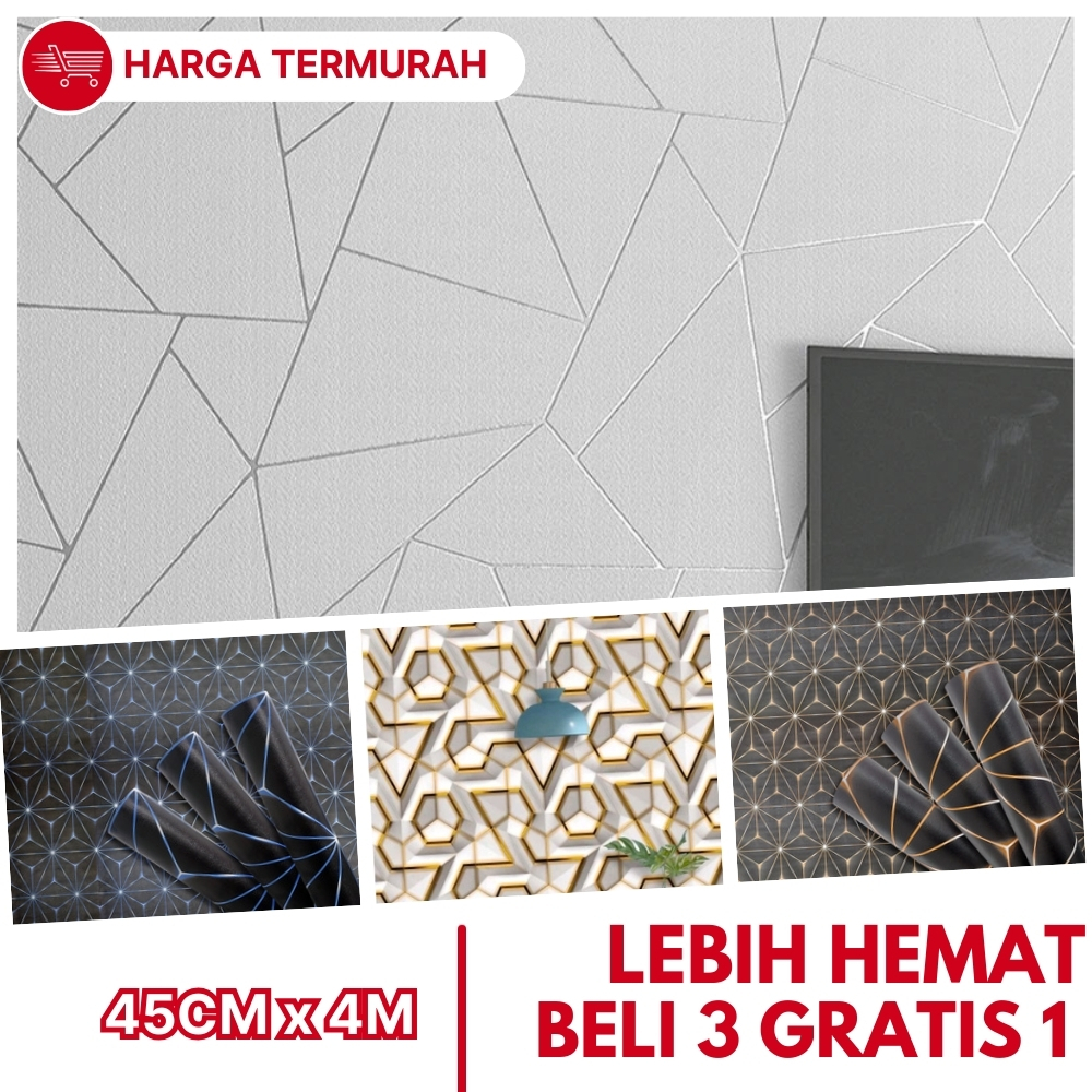 Wallpaper Dinding Ruang Tamu Keramik Geometris Berlian Wallsticker Piramid 3D Kekinian KOMBO HEMAT