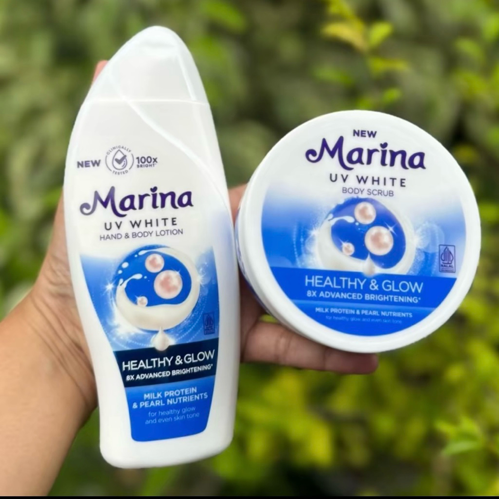 PAKET MARINA LULUR Healthy & Glow Biru . Body Scrub Marina + Body Lotion marina BIRU