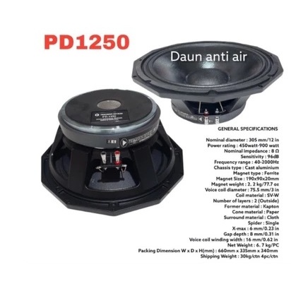 Speaker komponen pd1250 pd 1250 12inch high mid low