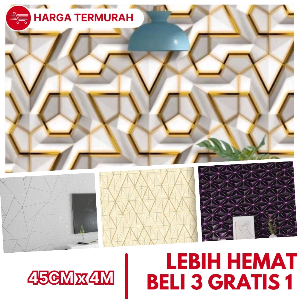 Wallpaper Dinding 3 Dimensi Keramik Putih Setiker Piramid Berlian PVC Lem Super Kuat KOMBO HEMAT
