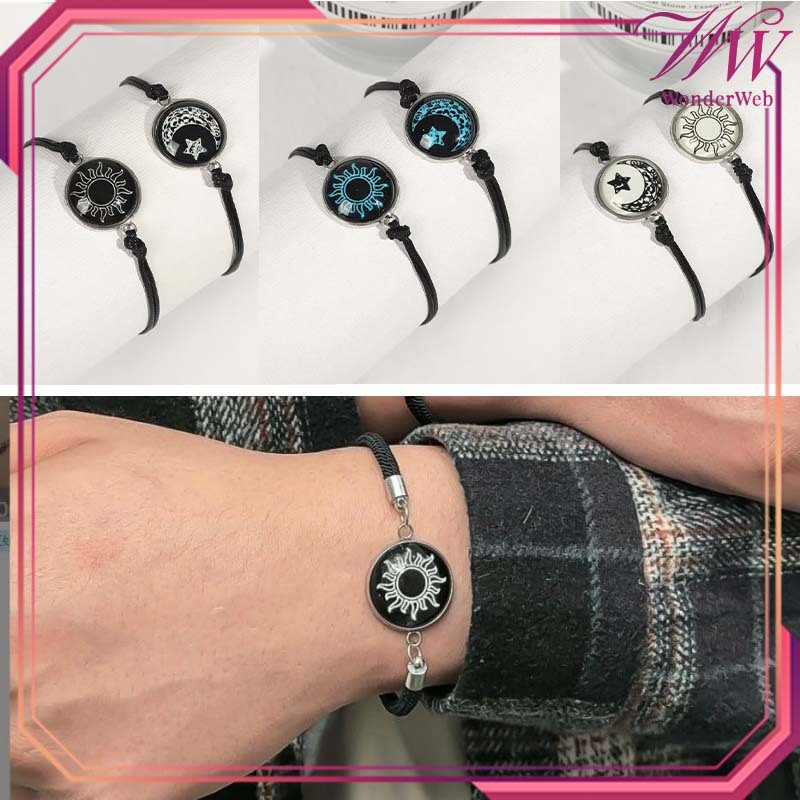 2pcs Bracelet Couple Aesthetic Gelang Couple Sun Moon Bercahaya Gelang Capel Bulan Sabit Couple Gela