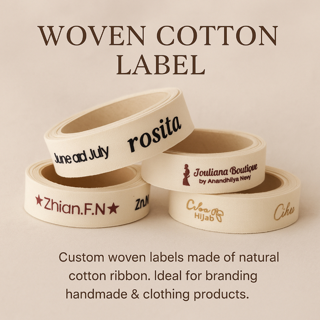 

Label Woven Damask Katun Subtitute 100 PCS / Label Baju / Label Hijab / Free Desain