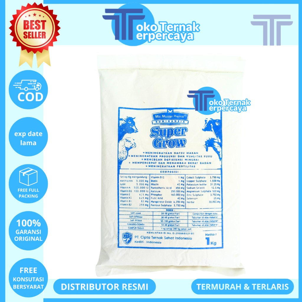 MIX MASTER PREMIX SUPER GROW 1 KG - Premix Ternak Pemacu Pertumbuhan Penggemukan Sapi Kambing Kelinc