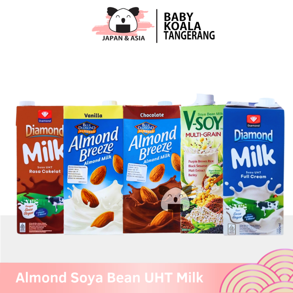 

ALMOND SOYA BEAN UHT Milk 1 Liter | Blue Diamond V-soy Multi Grain| Susu Almond Kedelai Sapi -BKT