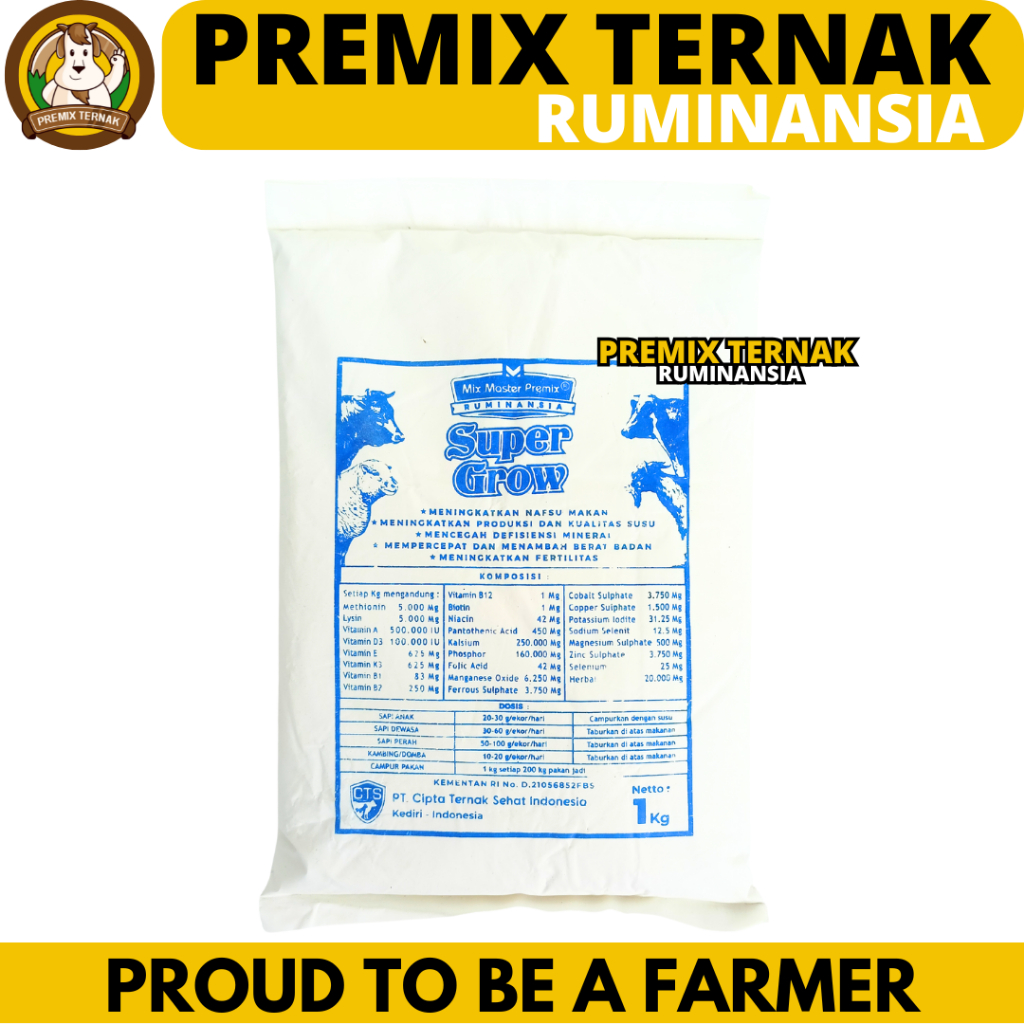 MIX MASTER PREMIX SUPER GROW 1 KG - Premix Ternak Pemacu Pertumbuhan Penggemukan Sapi Kambing Kelinc