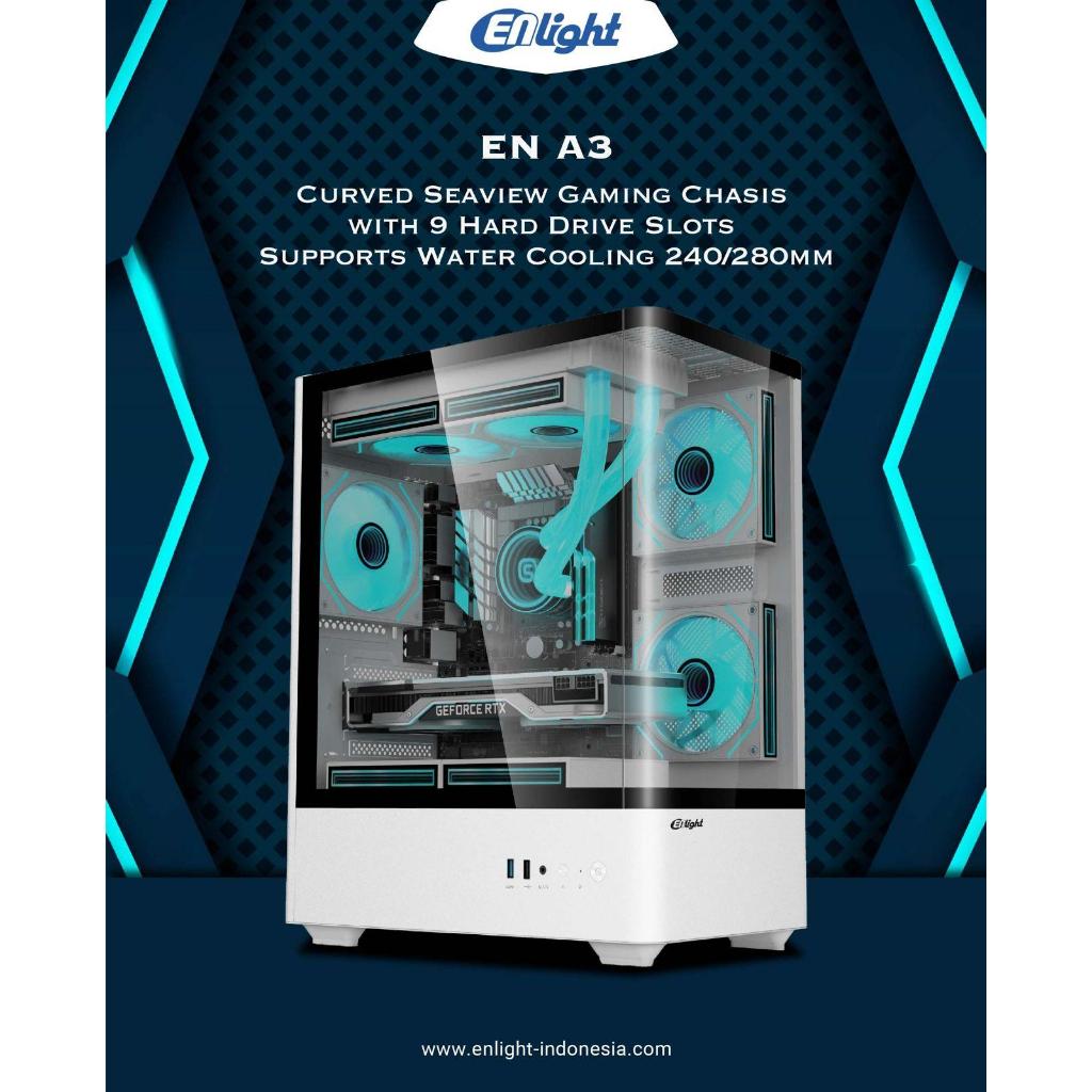 Casing Enlight EN A3 White M-ATX Gaming Case + 3 Fan RGB