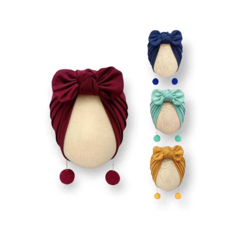Turban Pita Kelinci Anting Pom Pom / turban lucu anak bayi perempuan 0-3 tahun