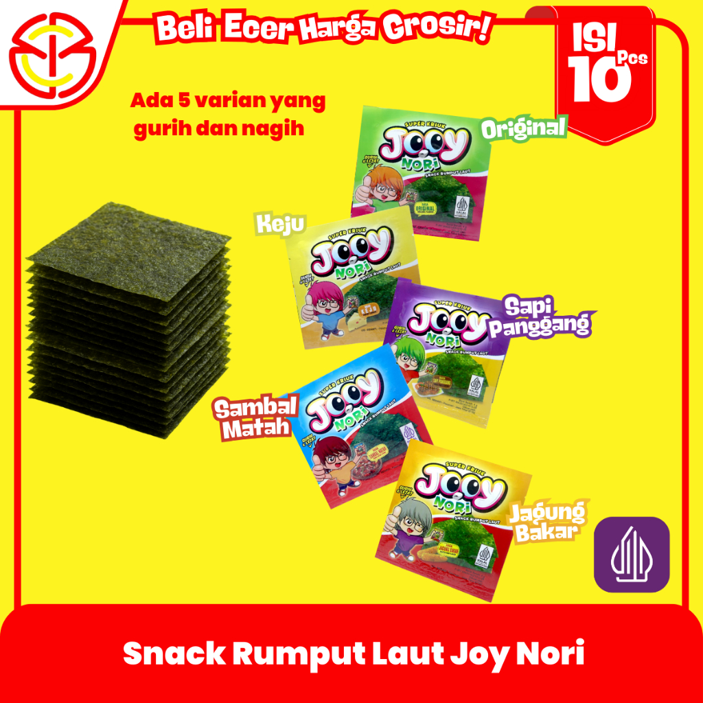 

Joy Nori Snack Rumput Laut Crispy - 1 Box Isi 12pcs - Cemilan Halal Gurih Renyah Viral Murah
