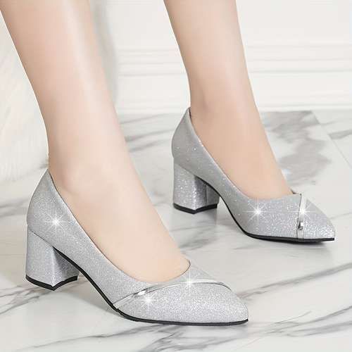ZAHRA-SHOES pantofel tinggi Sepatu Pantofel Wanita Hak 5 Cm Bahan Gliter Warna Emas dan Perak tinggi