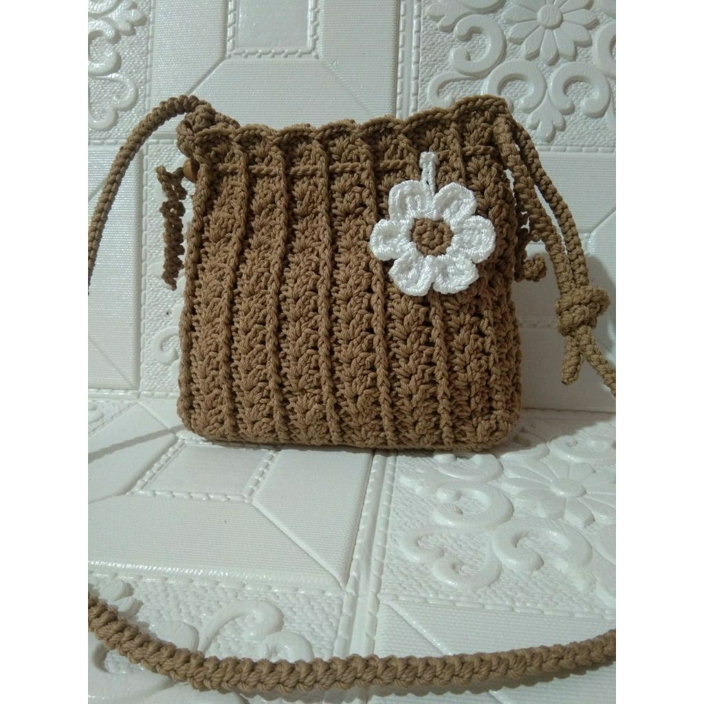 Crochet Pleats Bag / Slingbag Korea / Tas Selempang Cewek / Tas Rajut Handmade