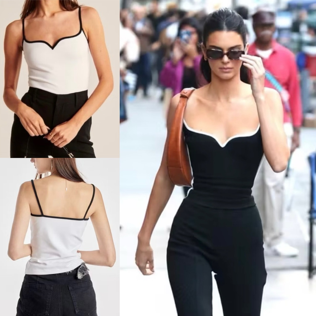 [NEW] TREND y2k Kendall Sweetheart Neck Tank Top Slim Waist look Tank top List white V neck Deep nec