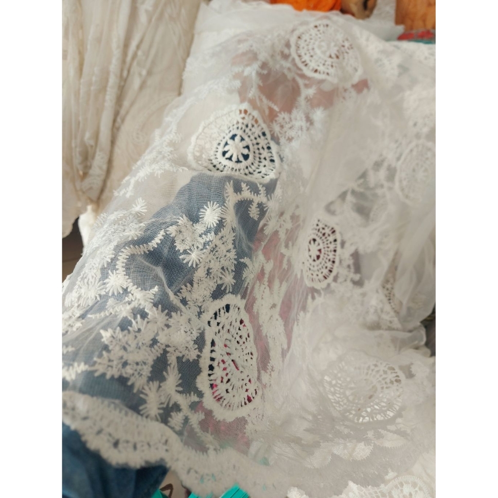 kain tile bordir Premium  - kain tile bordir bunga  - kain tile kaku - kain tile bordir ( BW ) k