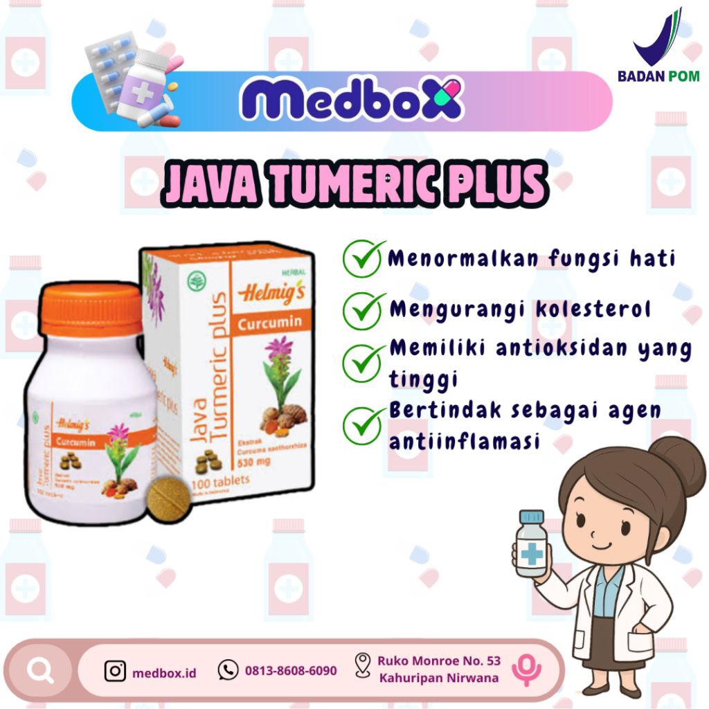 Helmigs Curcumin Java Turmeric Plus 75 mg isi 30/100 Tablet Suplemen Temulawak/Curcuma Untuk Liver