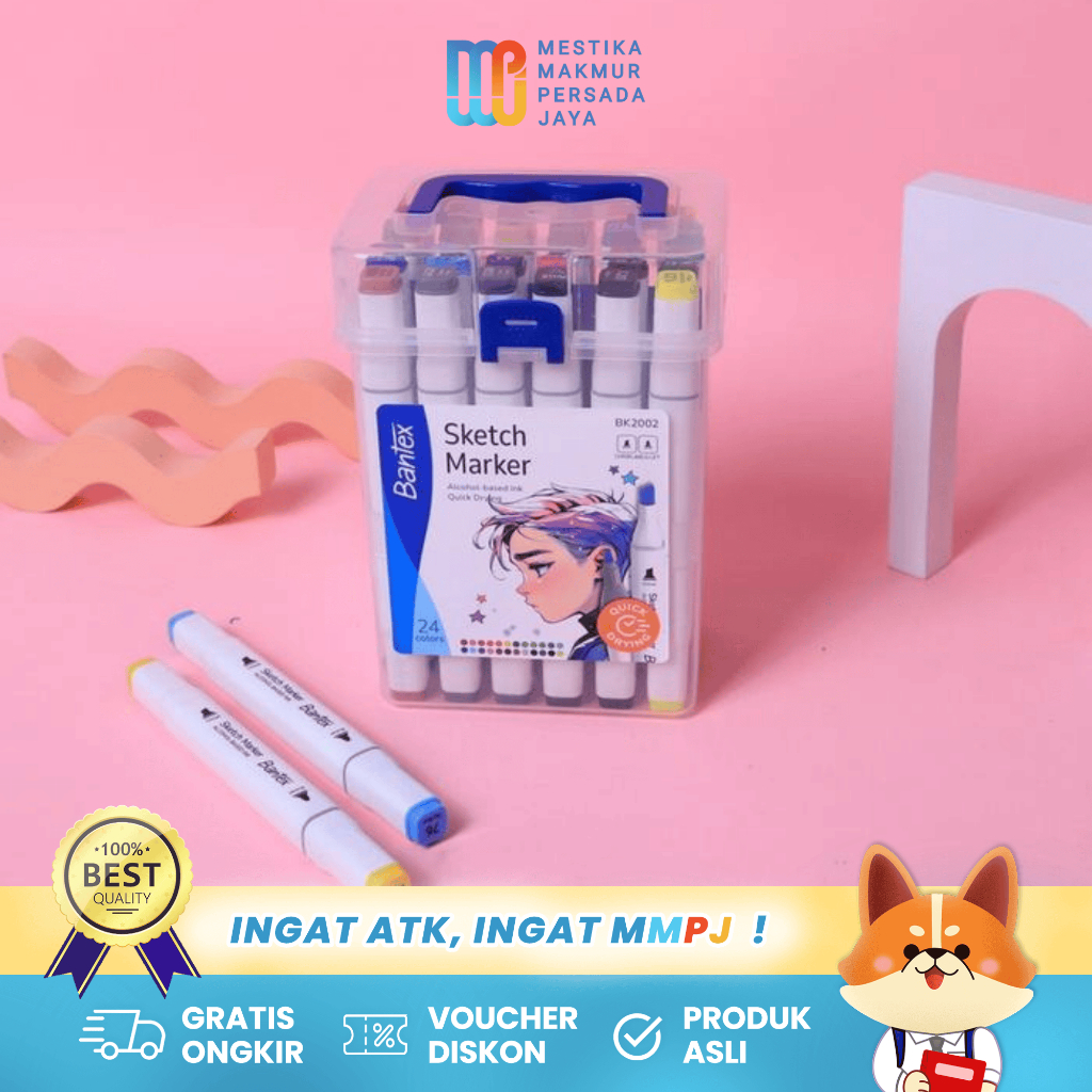 

Bantex Sketch Marker Dual Tip 24 Warna Cepat Kering / Spidol Sketsa Warna Warni BK2002