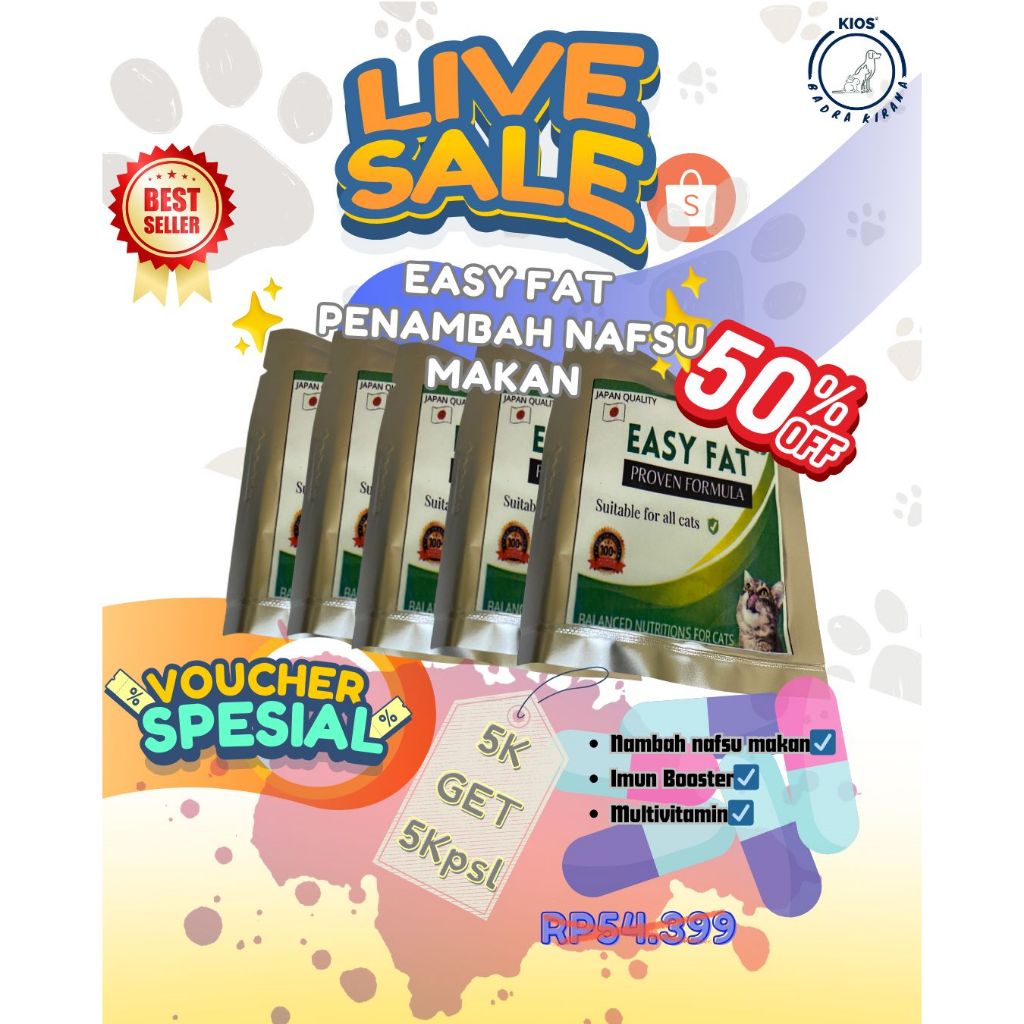[LIVE SALE] Vitamin Penggemuk Kucing Nafsu Makan Sehat Gembul EASY FAT JAPAN Kucing PER 5 CAPSUL