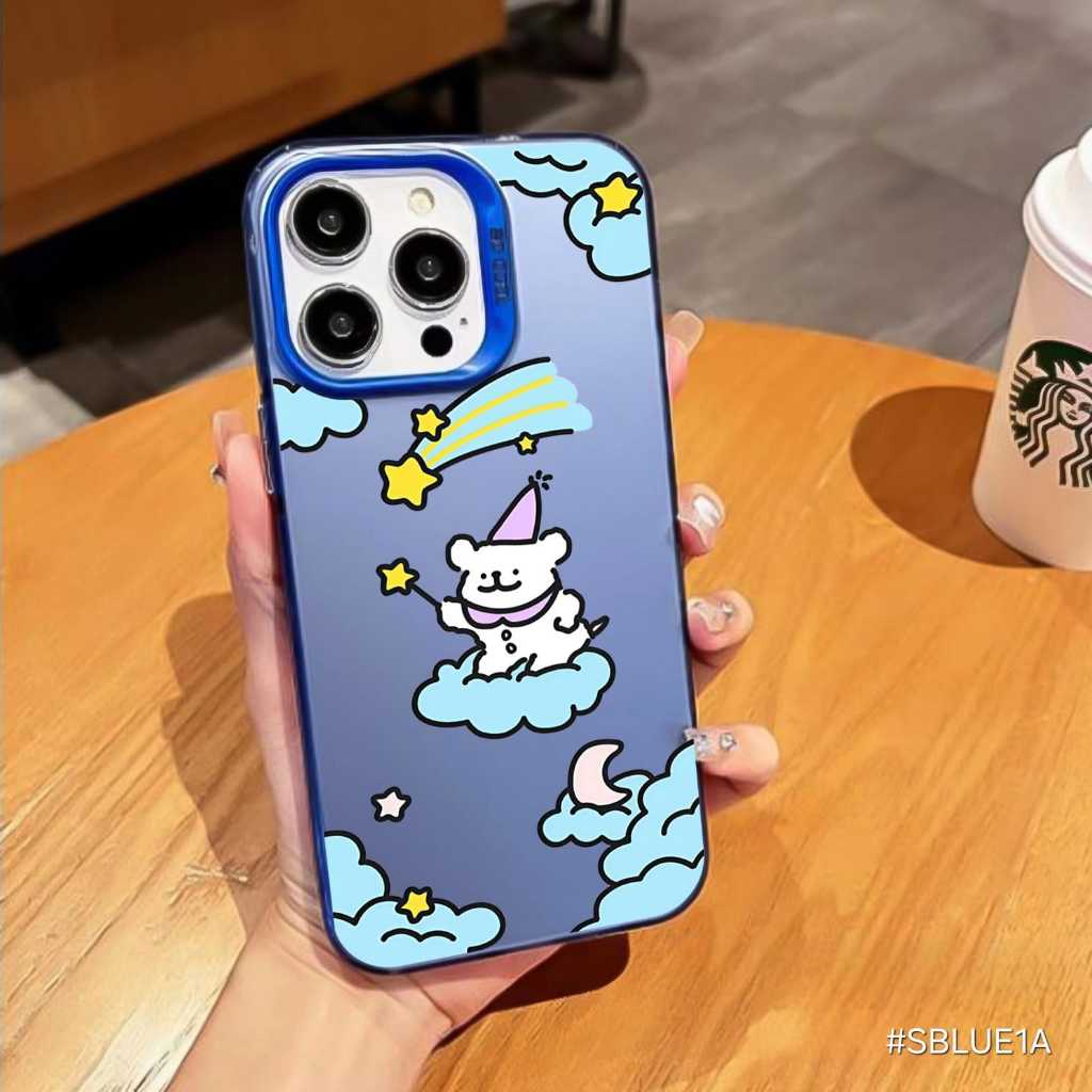 Case Vivo V7 V7 Plus V60 Lite V60 V9 Gambar Bear Cloud Kartun lucu SBLUE-01 Case IMD Color Hologram