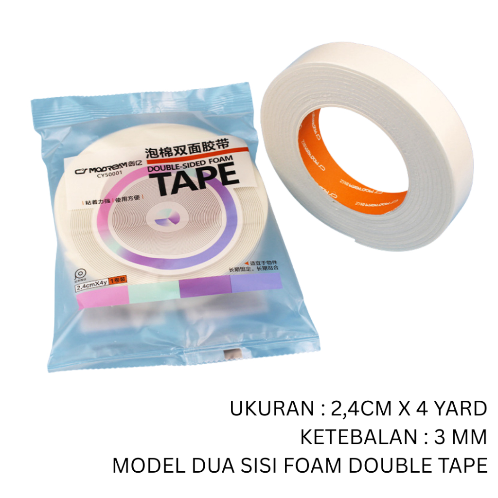 

50001 Foam Double Tape Busa Perekat 2 sisi Lem Kuat Anti Air ukuran 2,4 cm