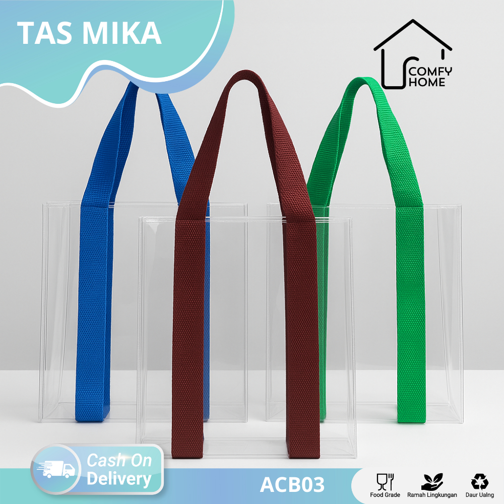 Tote Bag Transparan / Tas Mika Korea Tebal Tali Webbing / Tas Mika Transparan / Tota Bag Hampers Mik