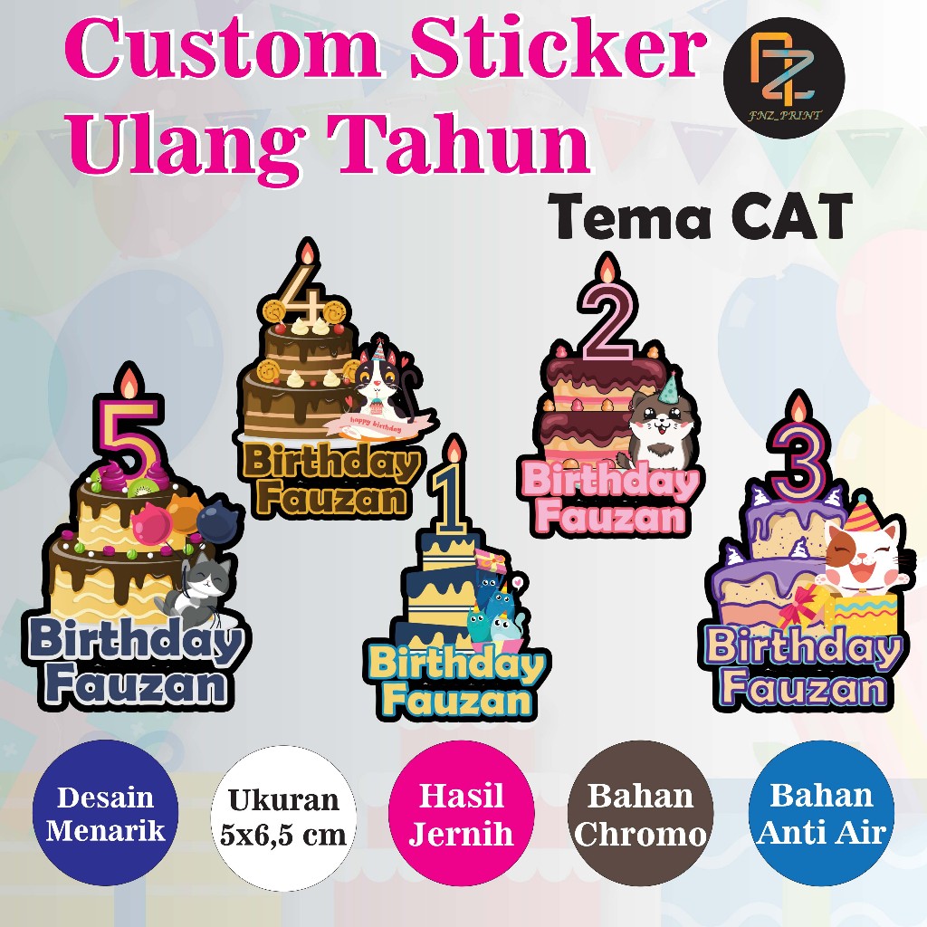 

30pcs chromo sticker ulag tahun custom sticke ulang tahun tema cat/kucing