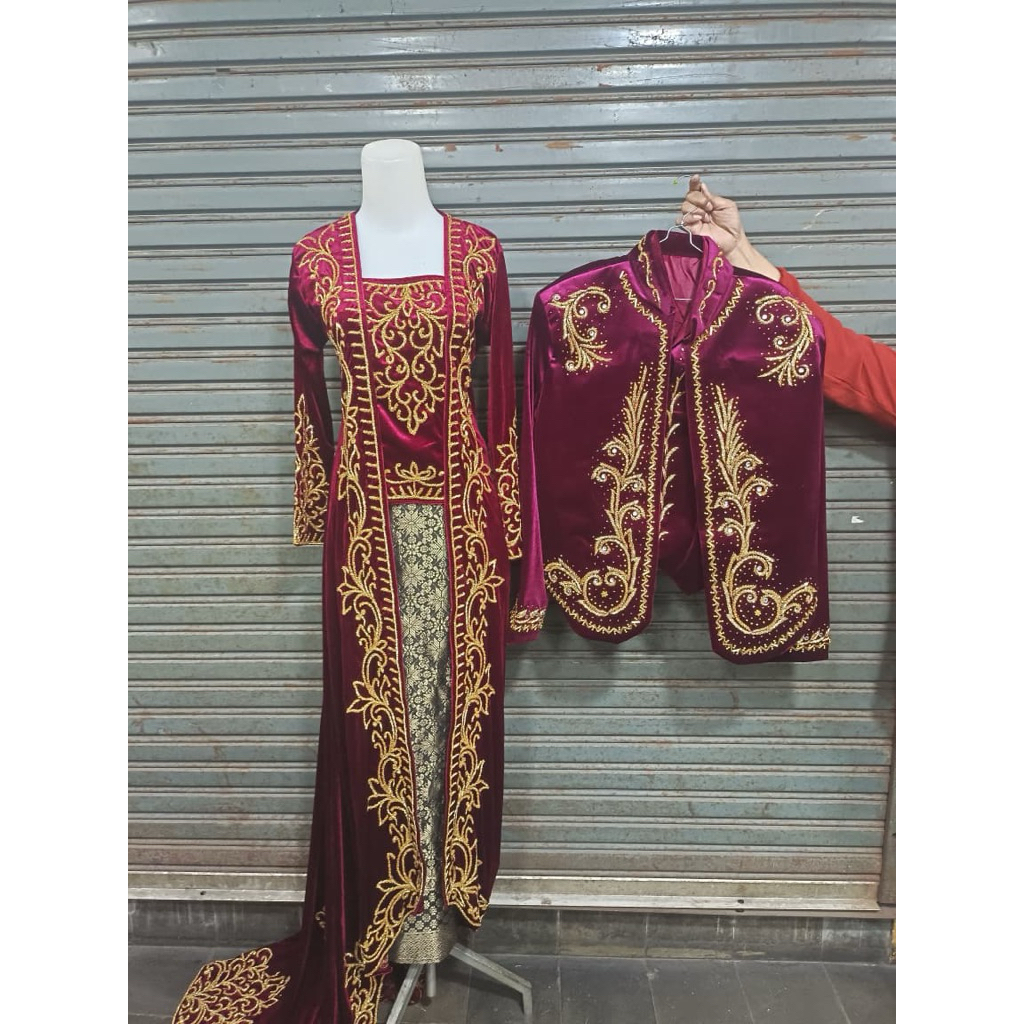 Baju pengantin bludru Marun/Set Baju pengantin bludru Marun
