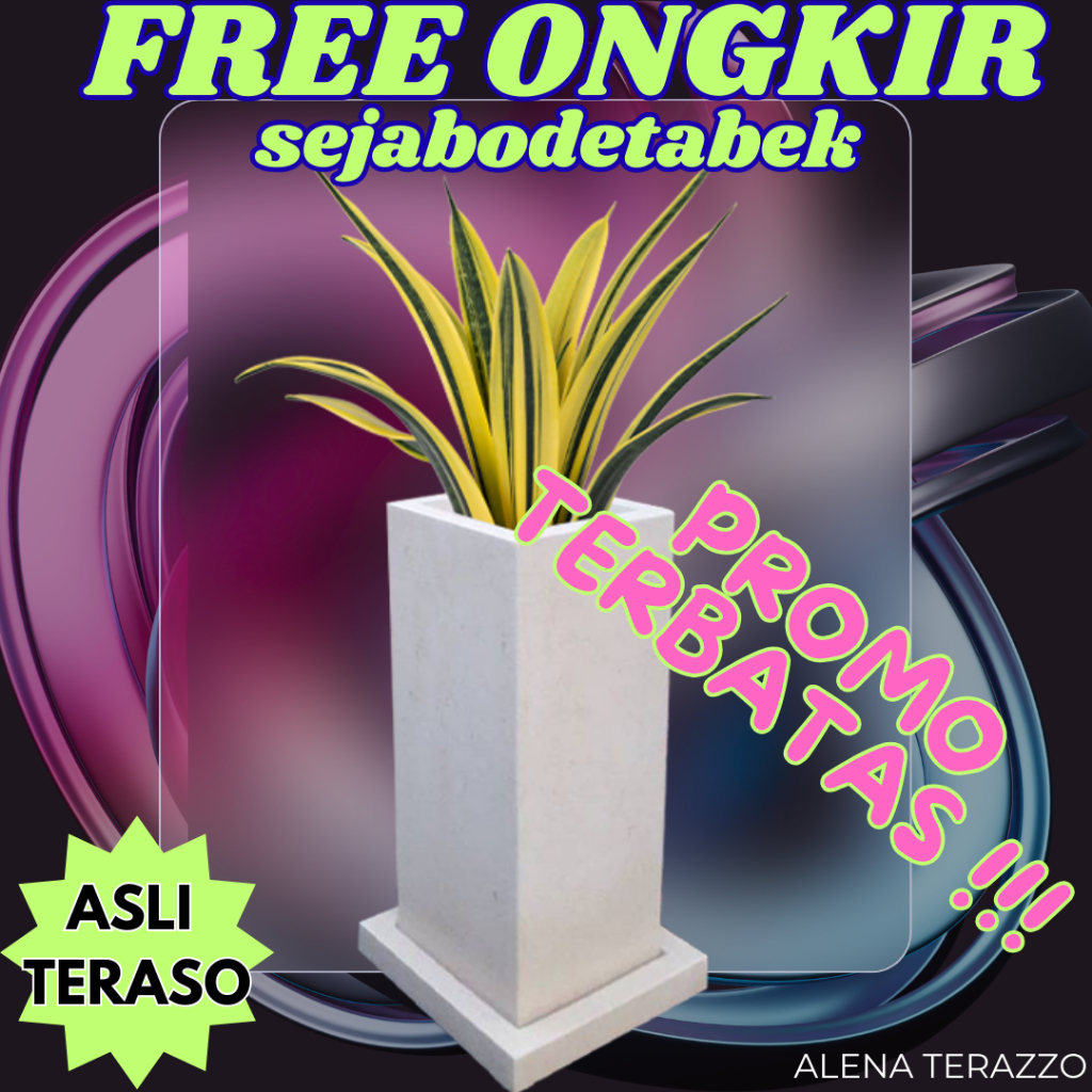 POT TANAMAN TERASO PUTIH JUMBO MINIMALIS UNTUK DEKORASI POT TERRAZZO TAMAN BATU ALAM ALENA TERAZZO