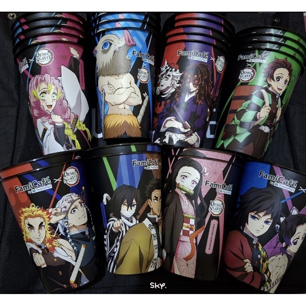 Familymart x KNY cup only card only akaza giyu zenitsu inosuke mui obanai gyomei