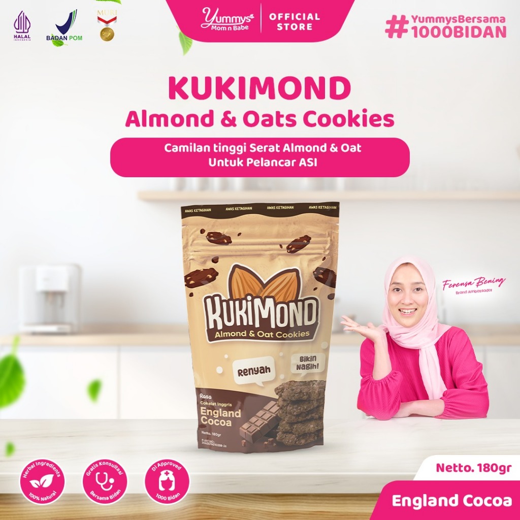 

KUKIMOND ENGLAND COCOA - Camilan Sehat Almond & Oats | Camilan Sehat Rendah Kalori - Vegan Friendly