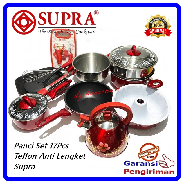 Panci Set SUPRA 17 Pcs Tutup Kaca Panci Kukus Wajan Panggang 17Pcs Supra ROSEMARY