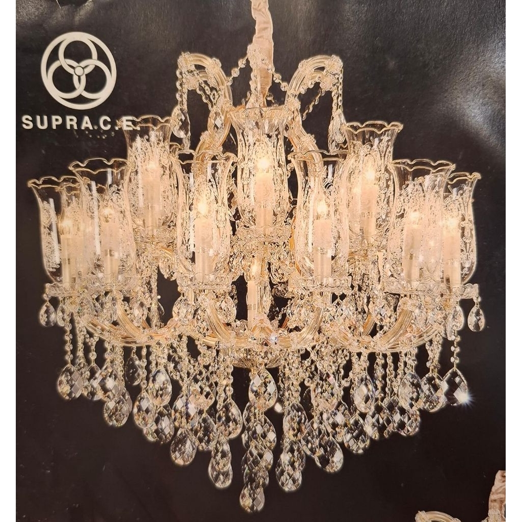 Lampu Gantung Hias Kristal Chandelier Liin Ceko Semprong 18 Lampu Ruang Tamu Gold & Silver