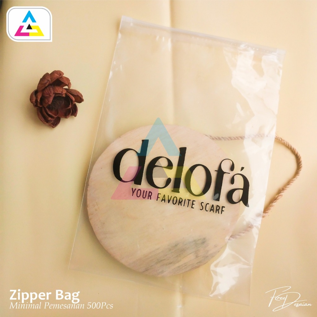 zipper bag bening custom desain minimal 50pcs / zipper bening sablon / zipper bag bening hijab / pla