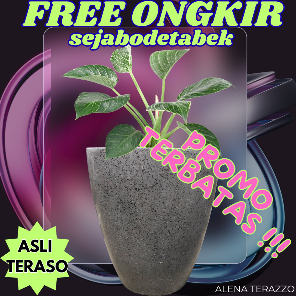 ALENA TERAZZO POT TERASO TIPE GELAS TINGGI - POT TERASO HITAM-POT TERRAZZO ALENA TERAZZO FREE ONGKIR